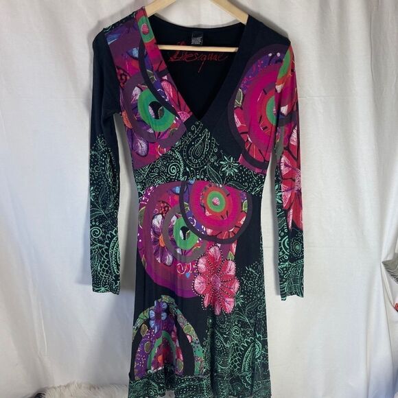Desigual Multi Media Abstract Floral Print Dress Sz XS - Picture 2 of 10